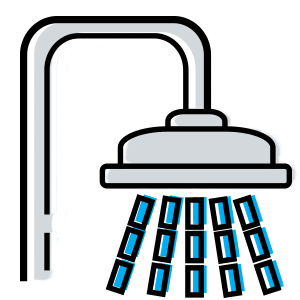 Illustration of a shower head with water drops